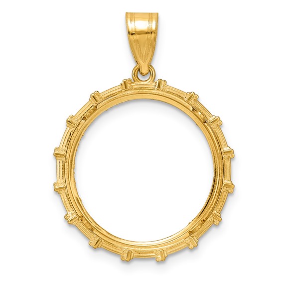 14k Diamond Cut Columns with 18.0mm Prong Coin Bezel Pendant