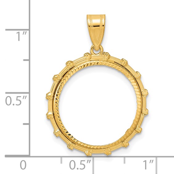 14k Diamond Cut Columns with 18.0mm Prong Coin Bezel Pendant