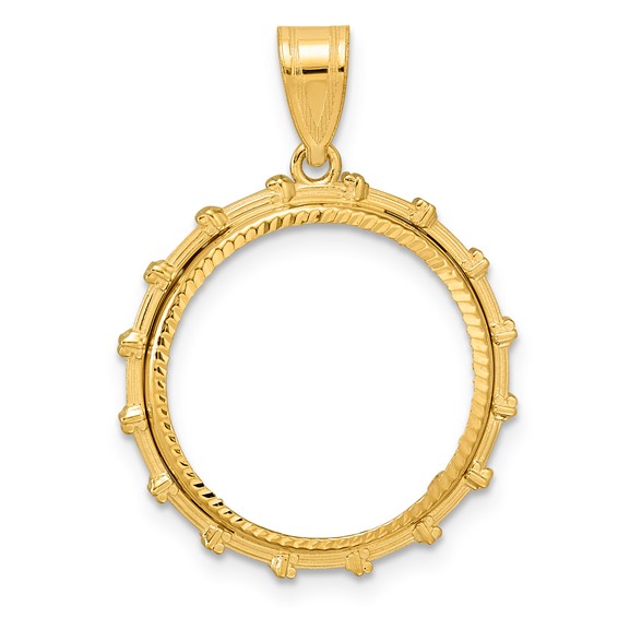 14k Diamond Cut Columns with 18.0mm Prong Coin Bezel Pendant