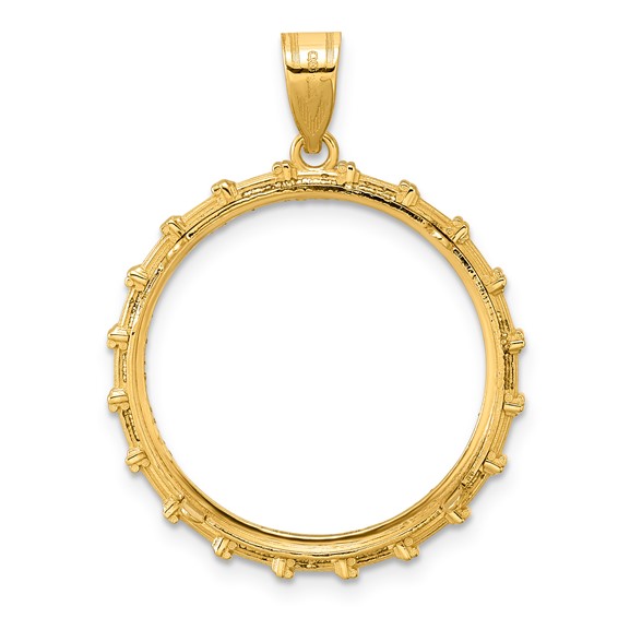 14k Diamond Cut Columns with 22.0mm Prong Coin Bezel Pendant