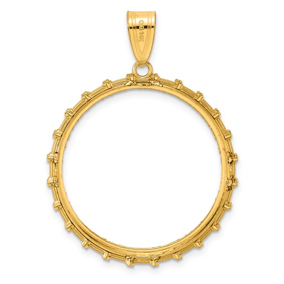 14k Diamond Cut Columns with 27.0mm Prong Coin Bezel Pendant