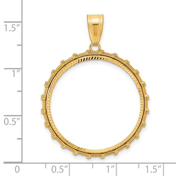 14k Diamond Cut Columns with 27.0mm Prong Coin Bezel Pendant