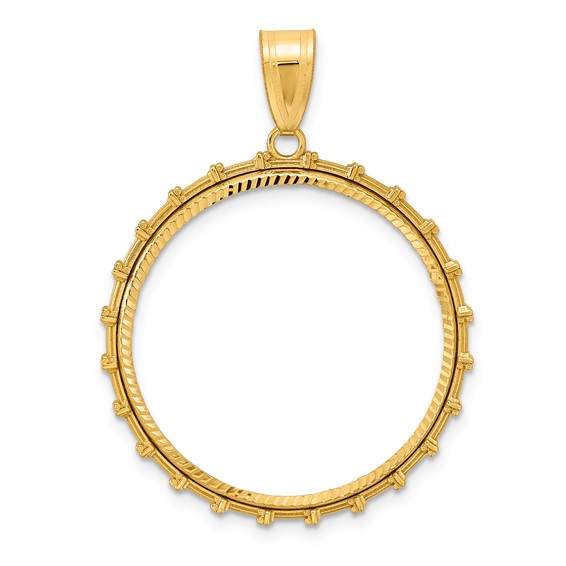 14k Diamond Cut Columns with 27.0mm Prong Coin Bezel Pendant