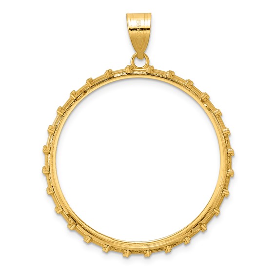 14k Diamond Cut Columns with 32.0mm Prong Coin Bezel Pendant