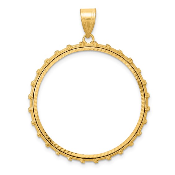 14k Diamond Cut Columns with 32.0mm Prong Coin Bezel Pendant