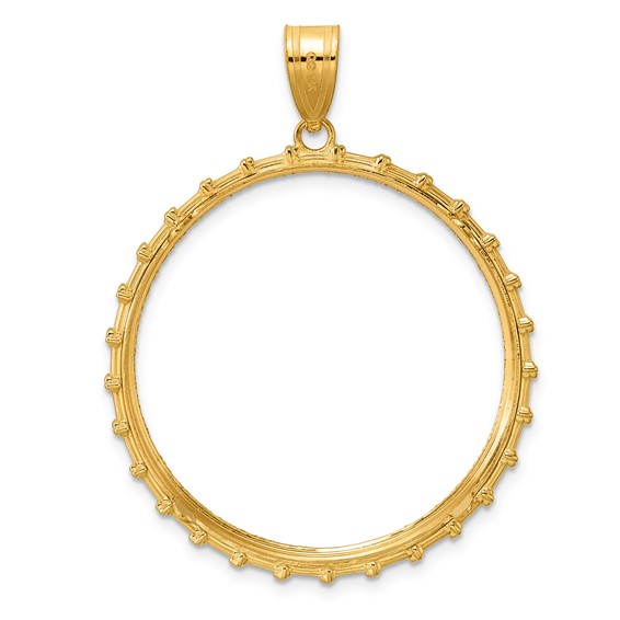 14k Diamond Cut Columns with 32.7mm Prong Coin Bezel Pendant