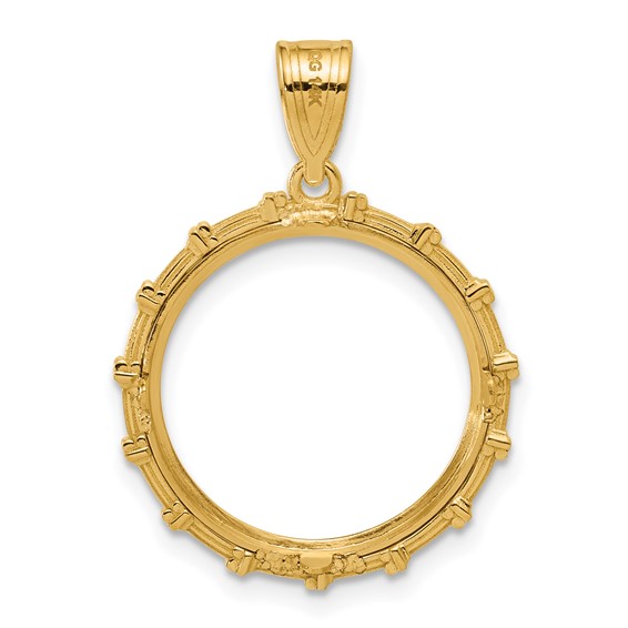 14k Polished Columns with 16.5mm Prong Coin Bezel Pendant