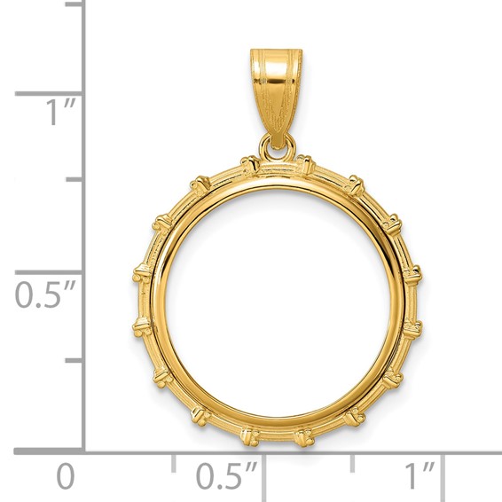 14k Polished Columns with 18.0mm Prong Coin Bezel Pendant