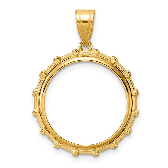 14k Polished Columns with 18.0mm Prong Coin Bezel Pendant