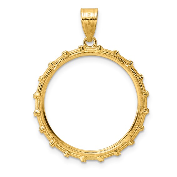 14k Polished Columns with 22.0mm Prong Coin Bezel Pendant