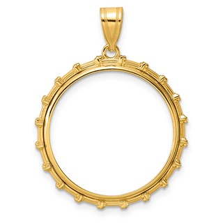 14k Polished Columns with 22.0mm Prong Coin Bezel Pendant