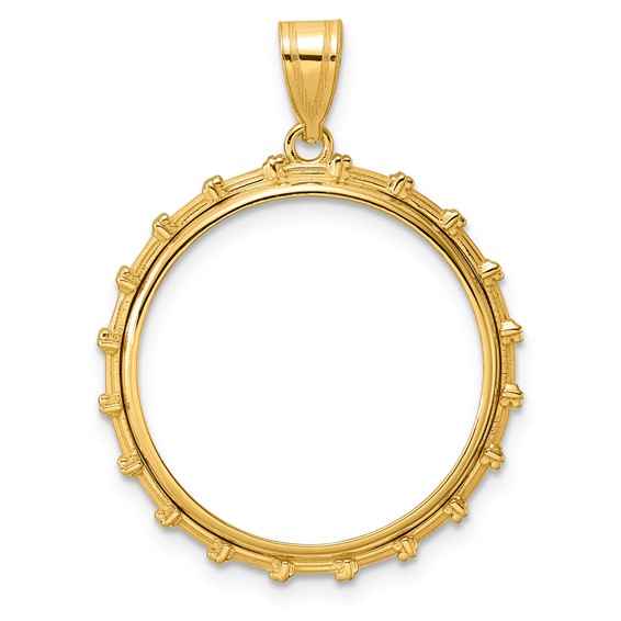 14k Polished Columns with 22.0mm Prong Coin Bezel Pendant