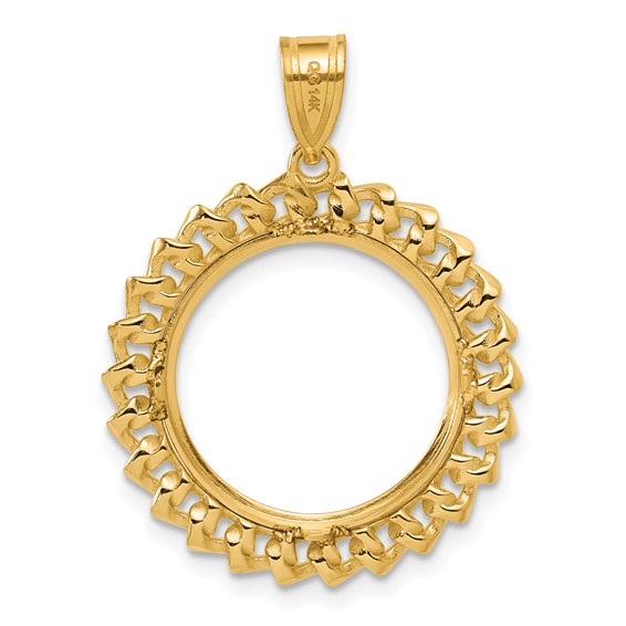14k Diamond Cut Curb with 16.5mm Prong Coin Bezel Pendant