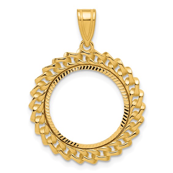 14k Diamond Cut Curb with 16.5mm Prong Coin Bezel Pendant