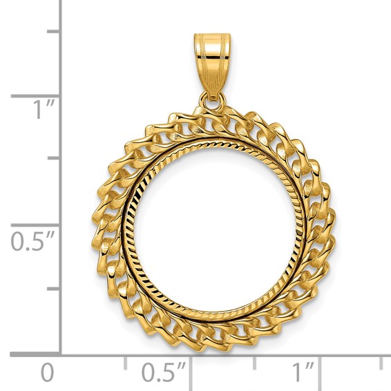 14k Diamond Cut Curb with 18.0mm Prong Coin Bezel Pendant