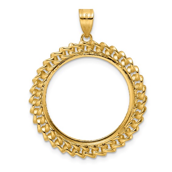 14k Diamond Cut Curb with 22.0mm Prong Coin Bezel Pendant