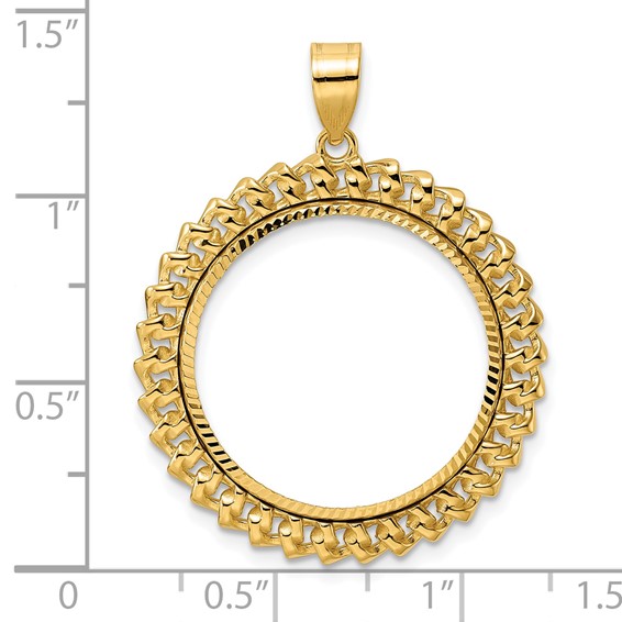 14k Diamond Cut Curb with 22.0mm Prong Coin Bezel Pendant