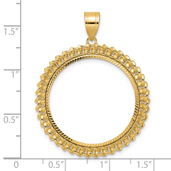 14k Diamond Cut Curb with 27.0mm Prong Coin Bezel Pendant