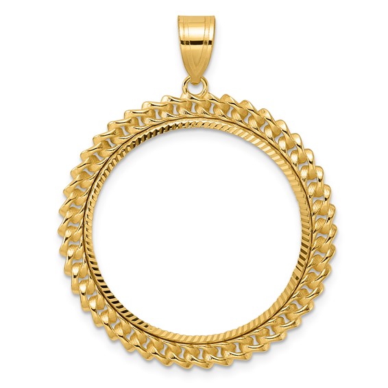 14k Diamond Cut Curb with 27.0mm Prong Coin Bezel Pendant