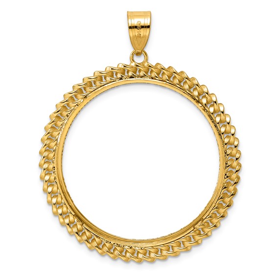 14k Diamond Cut Curb with 32.0mm Prong Coin Bezel Pendant