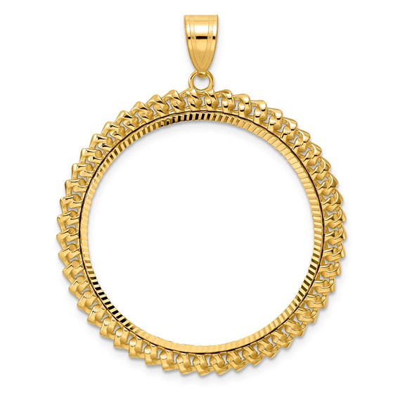 14k Diamond Cut Curb with 32.0mm Prong Coin Bezel Pendant