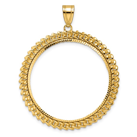 14k Diamond Cut Curb with 32.7mm Prong Coin Bezel Pendant