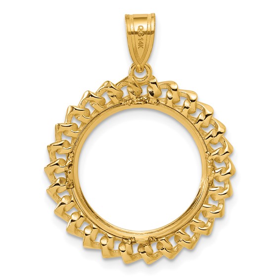14k Polished Curb with 16.5mm Prong Coin Bezel Pendant