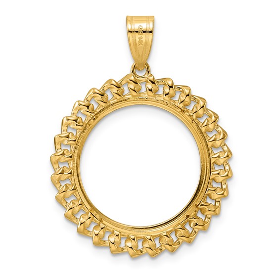 14k Polished Curb with 18.0mm Prong Coin Bezel Pendant