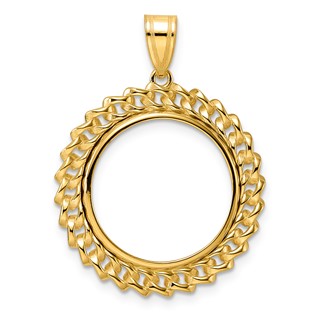 14k Polished Curb with 18.0mm Prong Coin Bezel Pendant