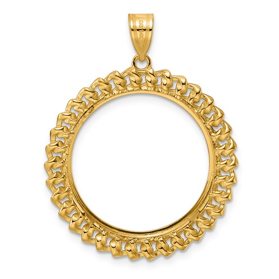 14k Polished Curb with 22.0mm Prong Coin Bezel Pendant