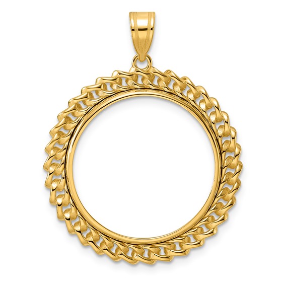 14k Polished Curb with 22.0mm Prong Coin Bezel Pendant