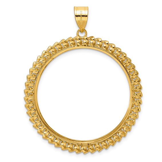 14k Polished Curb with 32.0mm Prong Coin Bezel Pendant