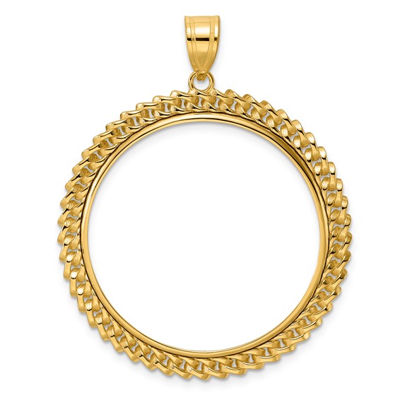 14k Polished Curb with 32.0mm Prong Coin Bezel Pendant