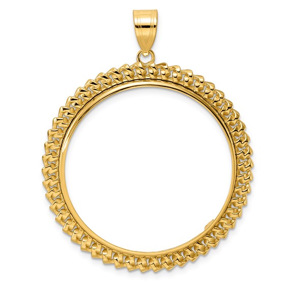 14k Polished Curb with 32.7mm Prong Coin Bezel Pendant