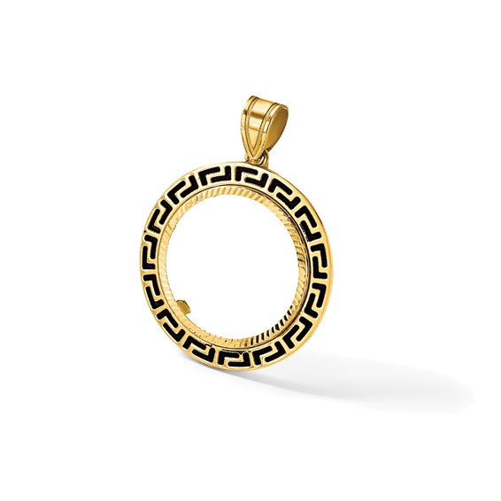 14k Diamond Cut and Black Enamel Greek Key with 16.5mm Prong Coin Bezel Pen