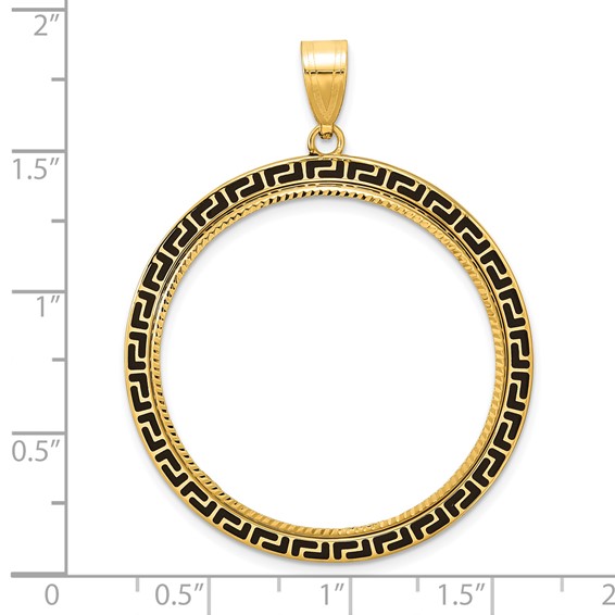 14k Diamond Cut and Black Enamel Greek Key with 32.7mm Prong Coin Bezel Pen