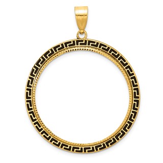 14k Diamond Cut and Black Enamel Greek Key with 32.7mm Prong Coin Bezel Pen