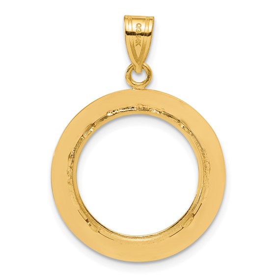 14k Polished and Black Enamel Greek Key with 16.5mm Prong Coin Bezel Pendan