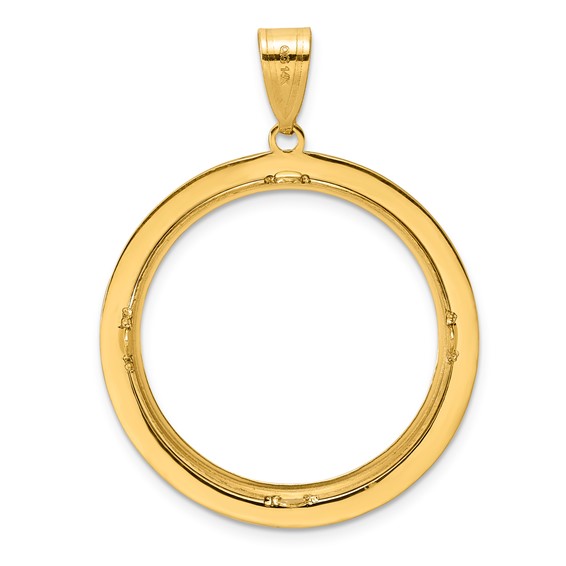 14k Polished and Black Enamel Greek Key with 27.0mm Prong Coin Bezel Pendan