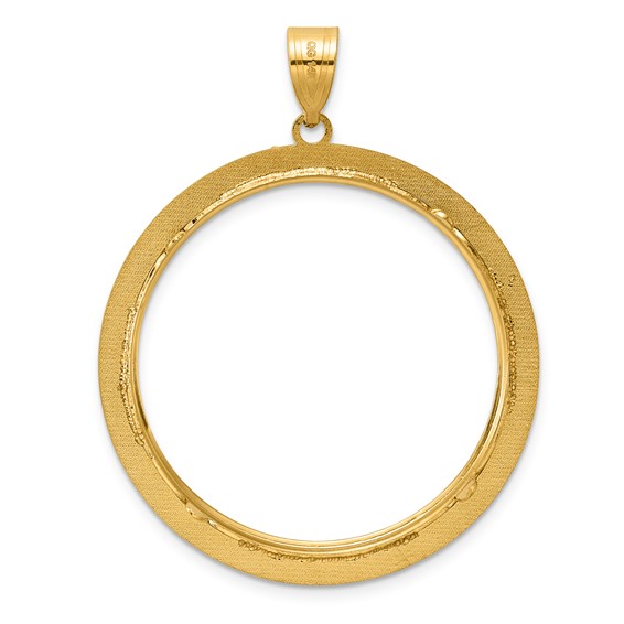 14k Polished and Black Enamel Greek Key with 32.7mm Prong Coin Bezel Pendan