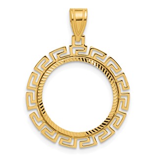 14k Diamond Cut Greek Key with 16.5mm Prong Coin Bezel Pendant
