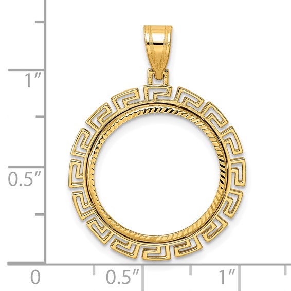 14k Diamond Cut Greek Key with 18.0mm Prong Coin Bezel Pendant