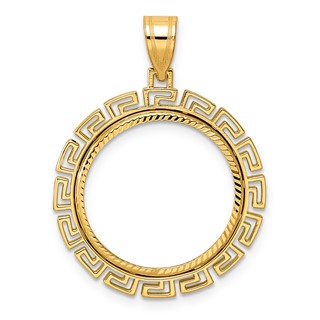 14k Diamond Cut Greek Key with 18.0mm Prong Coin Bezel Pendant