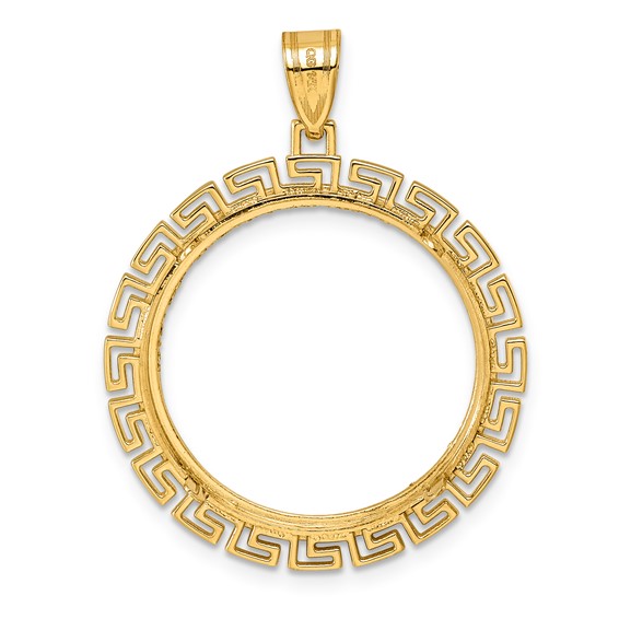 14k Diamond Cut Greek Key with 22.0mm Prong Coin Bezel Pendant