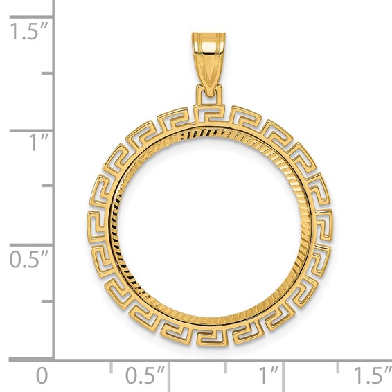 14k Diamond Cut Greek Key with 22.0mm Prong Coin Bezel Pendant