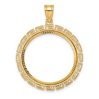 14k Diamond Cut Greek Key with 22.0mm Prong Coin Bezel Pendant