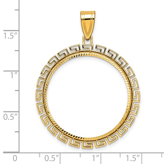 14k Diamond Cut Greek Key with 27.0mm Prong Coin Bezel Pendant