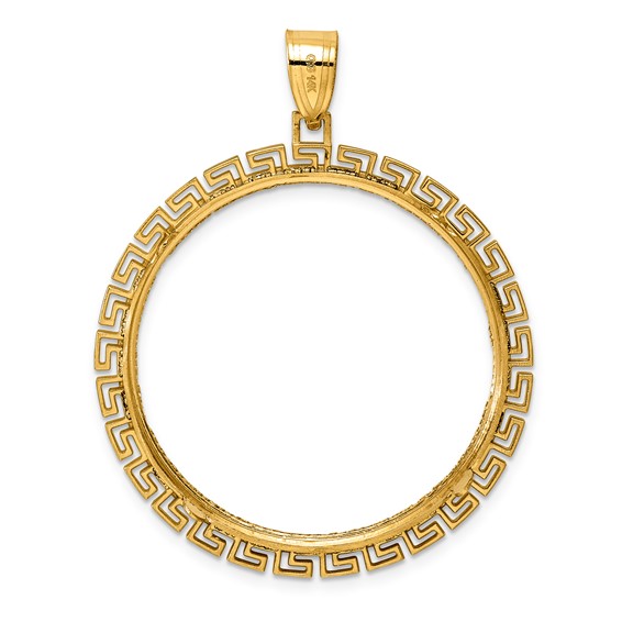 14k Diamond Cut Greek Key with 32.7mm Prong Coin Bezel Pendant