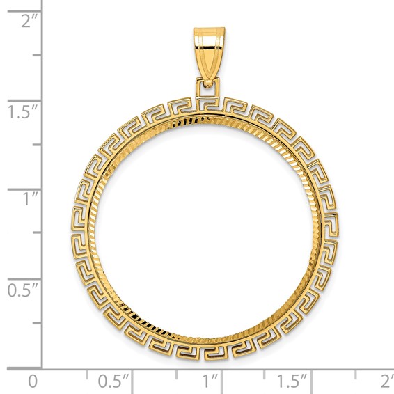 14k Diamond Cut Greek Key with 32.7mm Prong Coin Bezel Pendant