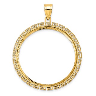 14k Diamond Cut Greek Key with 32.7mm Prong Coin Bezel Pendant